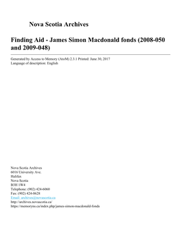 James Simon Macdonald Fonds (2008-050 and 2009-048)