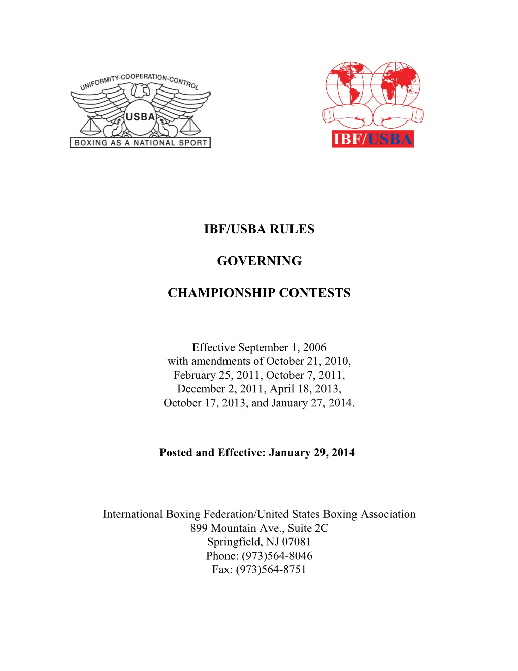 Ibf/Usba Rules Governing Championship Contests