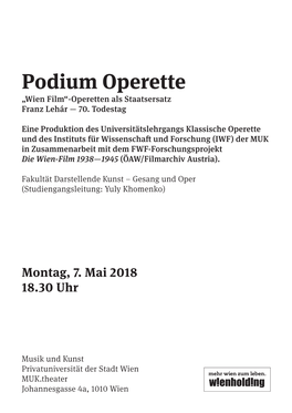 Podium Operette „Wien Film“-Operetten Als Staatsersatz Franz Lehár — 70