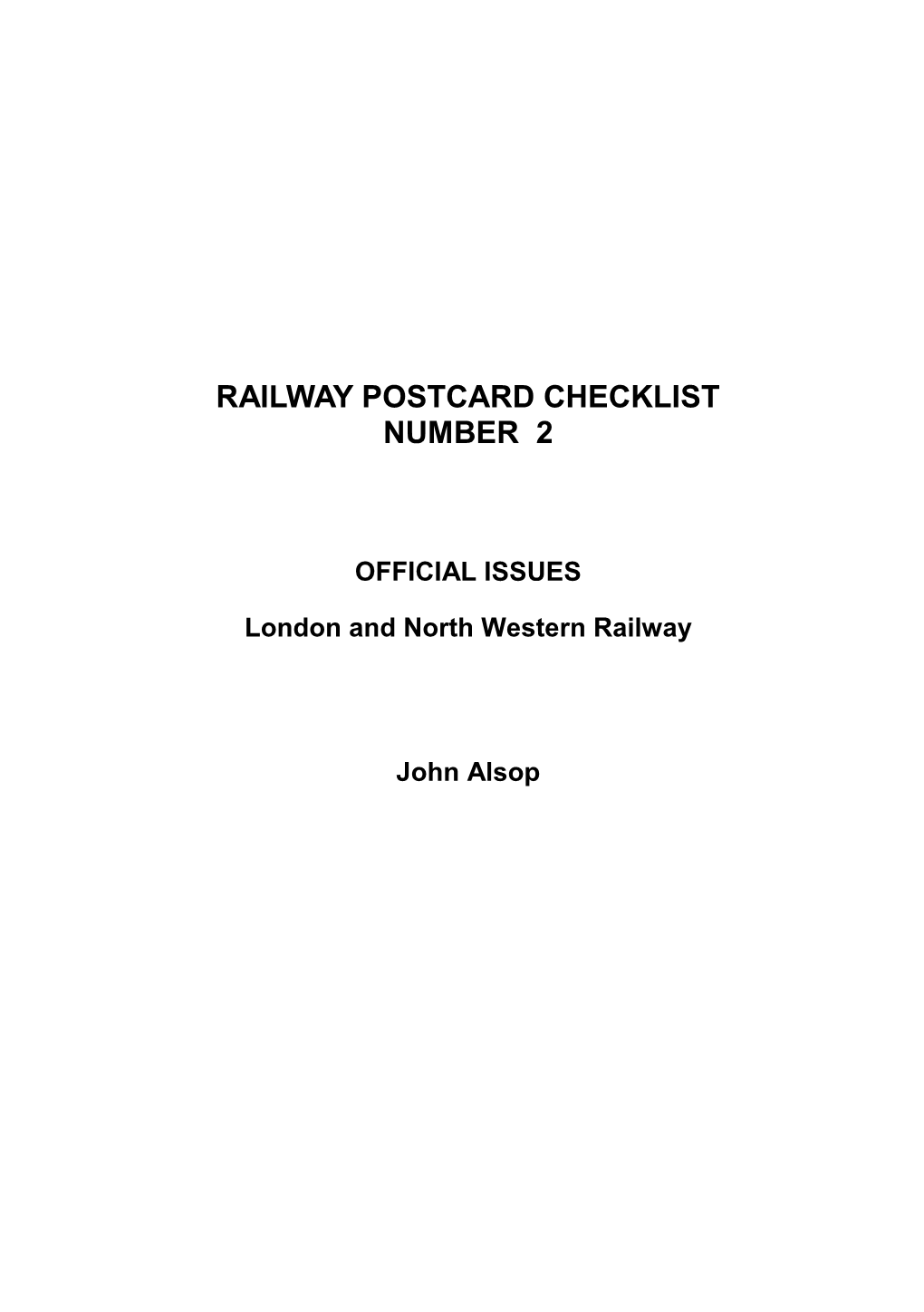 Railway Postcard Checklist Number 2