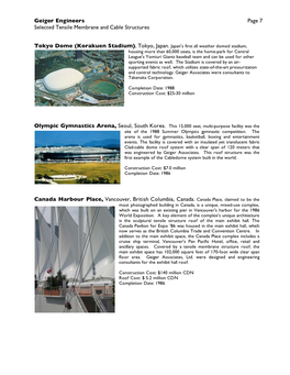 Geiger Engineers Page 7 Selected Tensile Membrane and Cable Structures