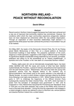 Northern Ireland – Peace Without Reconciliation