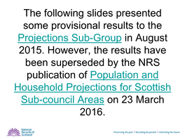 Sub-Council Area Projections