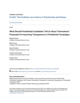 What Should Presidential Candidates Tell Us About Themselves? Proposals for Improving Transparency in Presidential Campaigns