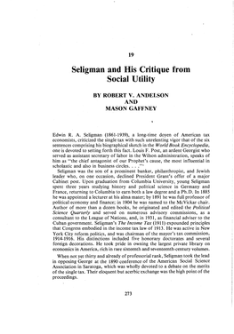 Seligman and His Critique from Social Utility