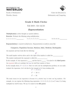 Grade 6 Math Circles Fall 2019 - Oct 22/23 Exponentiation