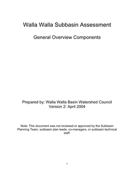 Walla Walla Subbasin Assessment