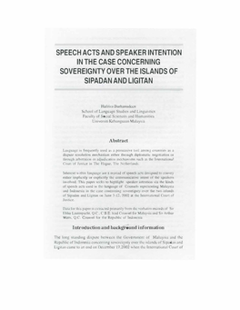 SPEECH ACTS and SPEAKER INTENTION in the CASE CONCERNING SOVEREIGNTY OVER the ISLANDS of SIPADAN and Llgitan