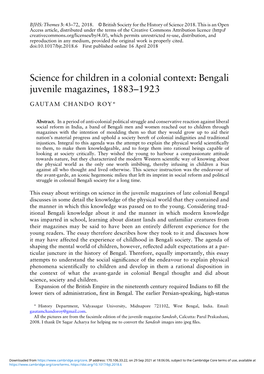 Science for Children in a Colonial Context: Bengali Juvenile Magazines, 1883–1923