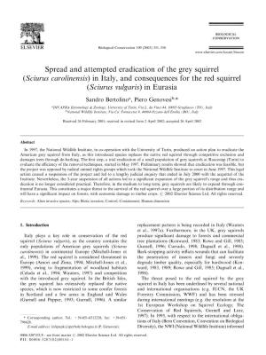 Spread and Attempted Eradication of the Grey Squirrel (Sciurus Carolinensis) in Italy, and Consequences for the Red Squirrel (Sciurus Vulgaris) in Eurasia