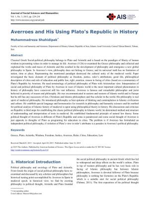 Averroes and His Using Plato's Republic in History