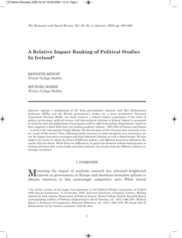 A Relative Impact Ranking of Political Studies in Ireland*