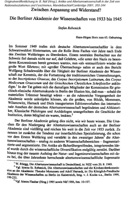 Zwischen Anpassung Und Widerstand? Die Berliner Akademie Der Wissenschaften Von 1933 Bis 1945