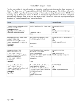 Contact List - Lawyers - China