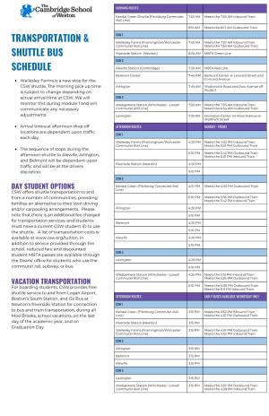 Transportation & Shuttle Bus Schedule