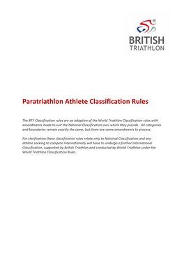 Paratriathlon Athlete Classification Rules