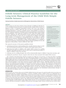 Febrile Seizures: Clinical Practice Guideline for the Long-Term Management of the Child with Simple Febrile Seizures