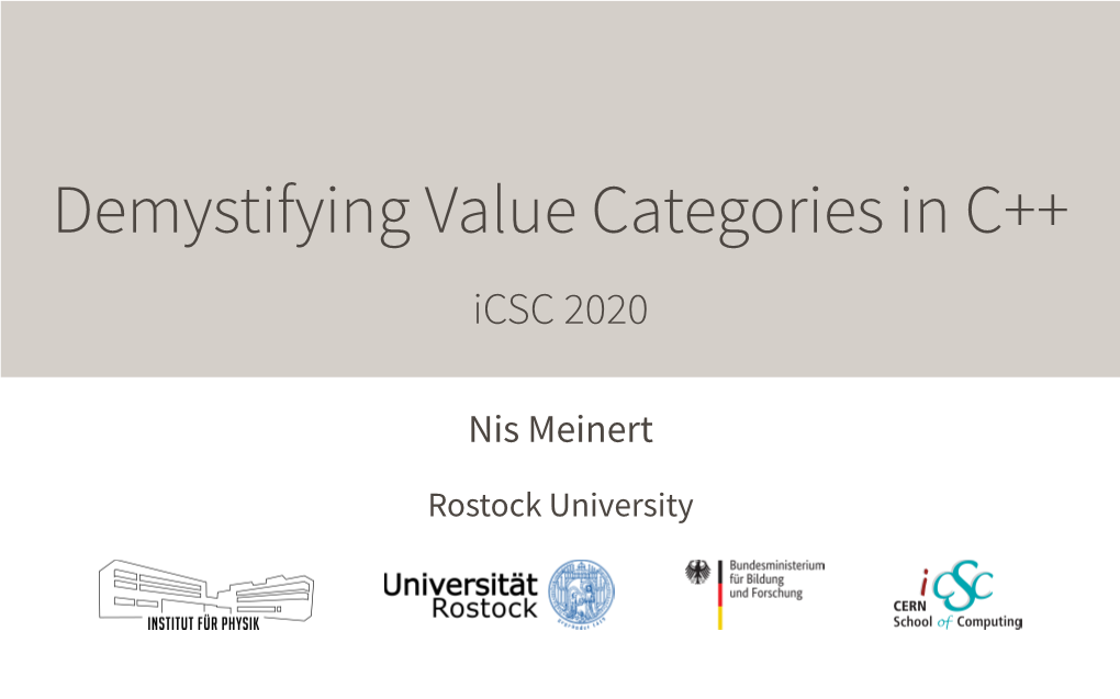 Demystifying Value Categories in C++ Icsc 2020