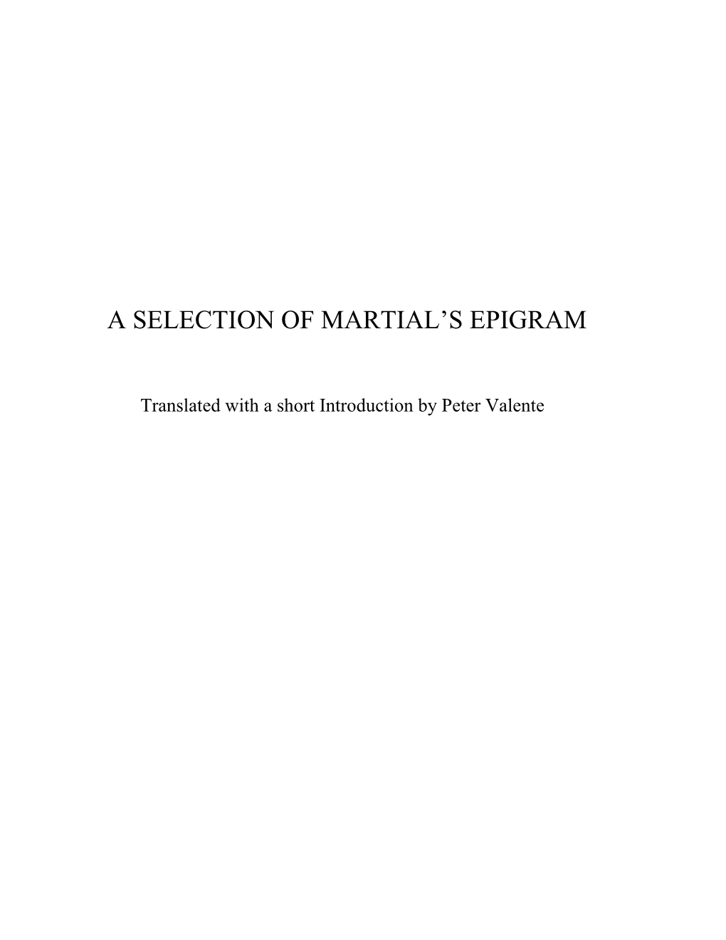 A Selection of Martial's Epigram