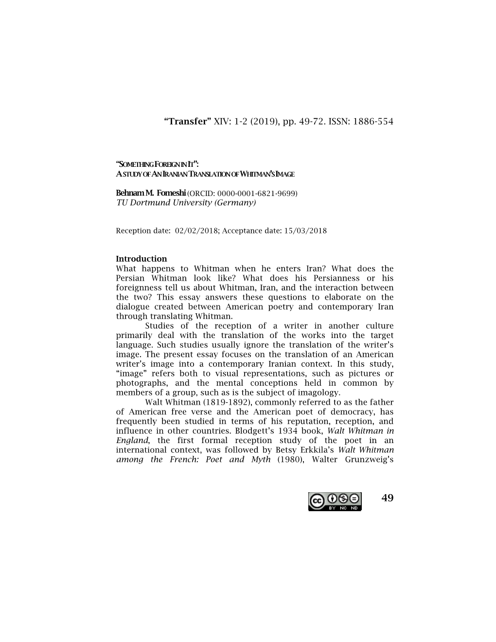 “Transfer” XIV: 1-2 (2019), Pp. 49-72. ISSN: 1886-554