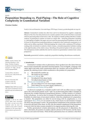 Preposition Stranding Vs. Pied-Piping—The Role of Cognitive Complexity in Grammatical Variation