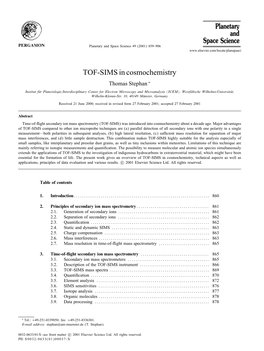 TOF-SIMS in Cosmochemistry Thomas Stephan ∗
