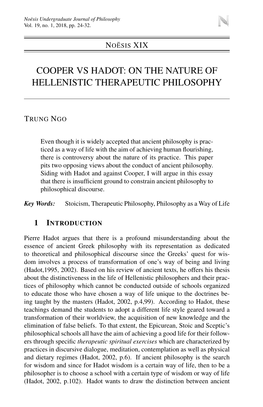 Trung Ngo-Cooper Vs. Hadot: on the Nature of Hellenistic Therapeutic