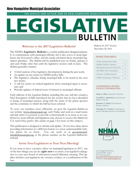 Welcome to the 2017 Legislative Bulletin! Invite Your Legislators To