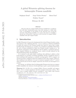 A Global Weinstein Splitting Theorem for Holomorphic Poisson Manifolds