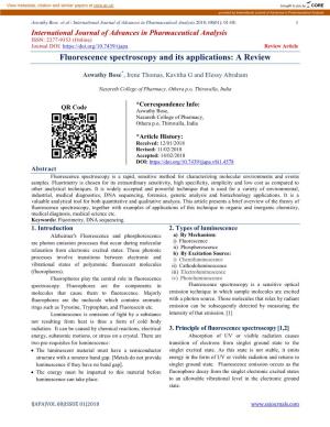 Fluorescence Spectroscopy and Its Applications: a Review