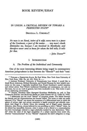 In Union: a Critical Review of Twoard a Perfected State
