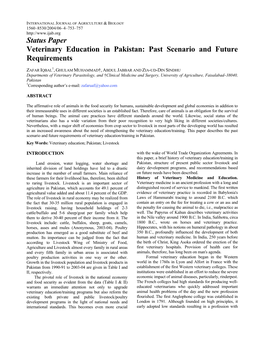 Status Paper Veterinary Education in Pakistan: Past Scenario and Future Requirements