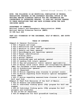 1 Updated Through January 27, 2016 NOTE: the FOLLOWING IS an UNOFFICIAL COMPILATION of FEDERAL REGULATIONS PREPARED in the SOUTH