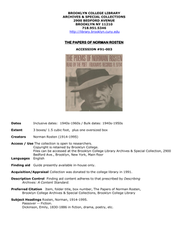 The Papers of Norman Rosten