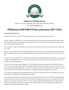 Oklahoma Golf Hall 0F Fame Announces 2017 Class