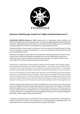 2017-02-06 Starbreeze Publishing Signs Doubble Fines Psychonauts