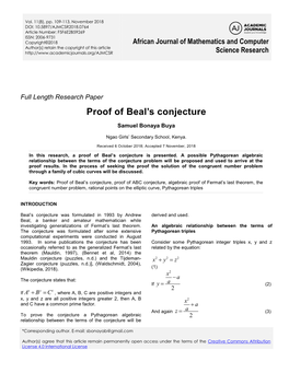 Proof of Beal's Conjecture