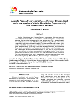 Australo-Papuan Treecreepers (Passeriformes: Climacteridae) and a New Species of Sittella (Neosittidae: Daphoenositta) from the Miocene of Australia