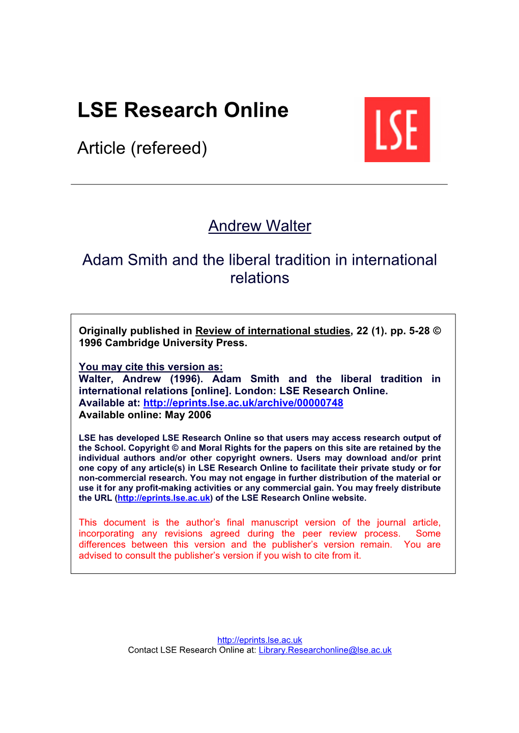 Adam Smith on International Relations