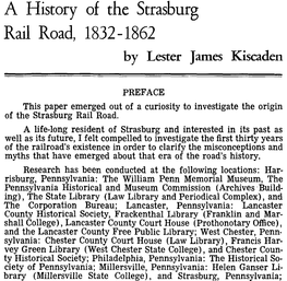 A History of the Strasburg Rail Road, 1832-1862 by Lester James Kiscaden