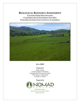 Biological Resource Assessment Galindo Creek Field Station California State University East Bay Concord, Contra Costa County, California