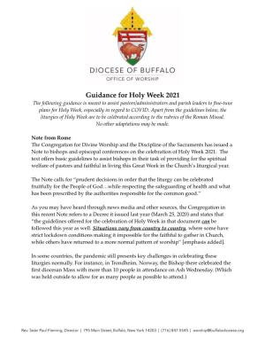 Guidance for Holy Week 2021