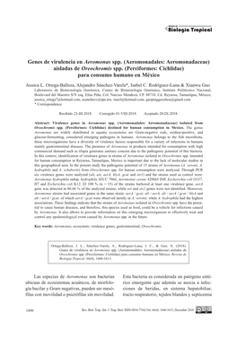Genes De Virulencia En Aeromonas Spp. (Aeromonadales: Aeromonadaceae) Aisladas De Oreochromis Spp. (Perciformes: Cichlidae) Para Consumo Humano En México