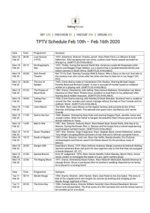 TPTV Schedule Feb 10Th – Feb 16Th 2020
