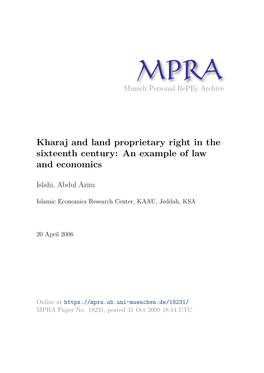 Kharaj and Land Proprietary Right in the Sixteenth Century: an Example of Law and Economics