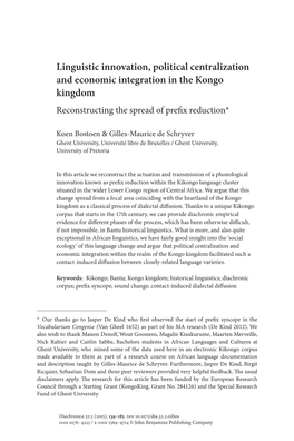 Linguistic Innovation, Political Centralization and Economic Integration in the Kongo Kingdom Reconstructing the Spread of Prefix Reduction*