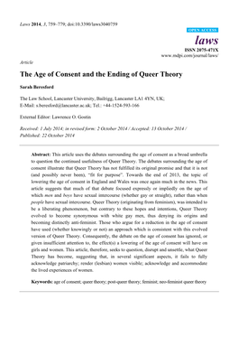 The Age of Consent and the Ending of Queer Theory