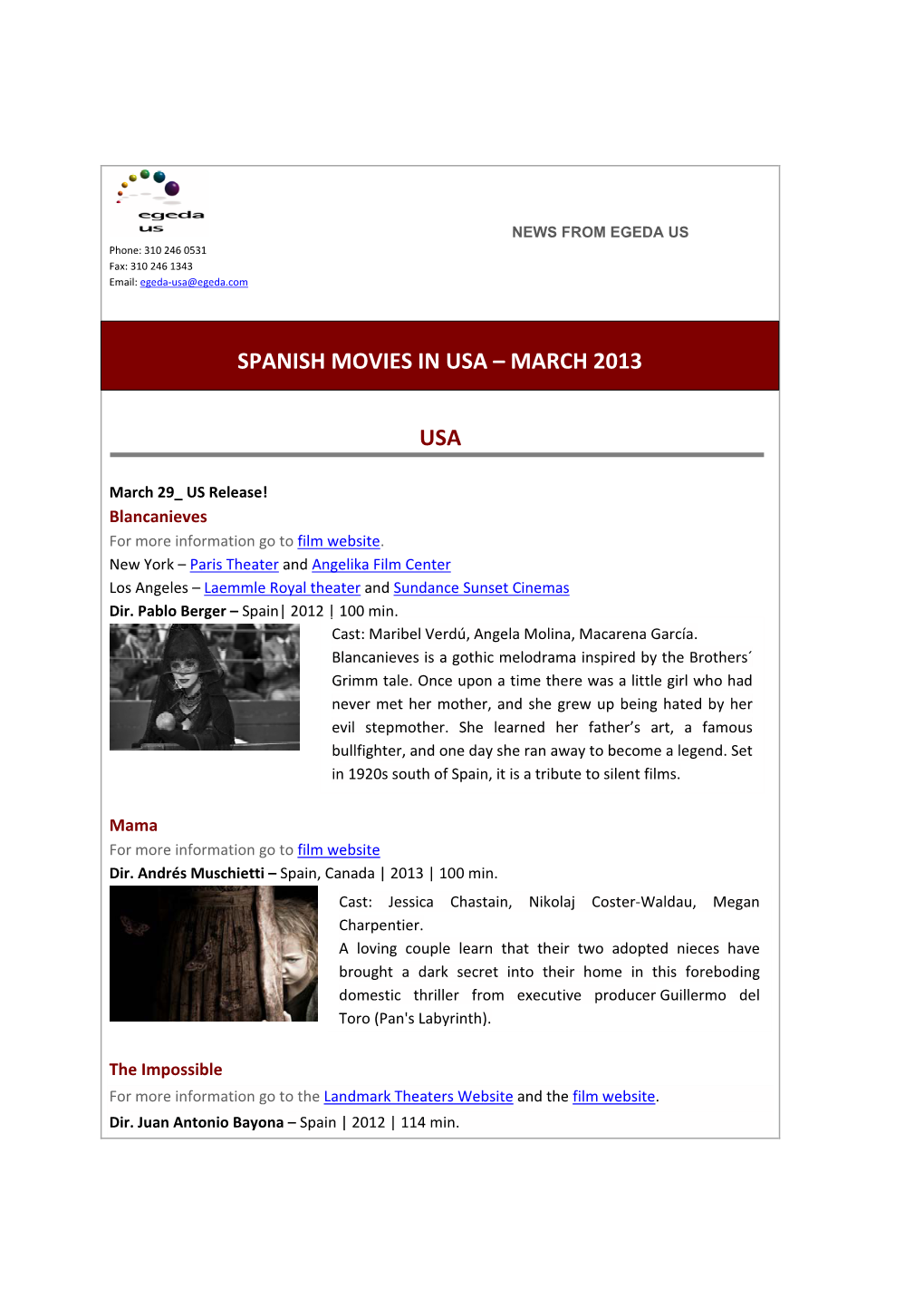 Usa Spanish Movies in Usa – March 2013