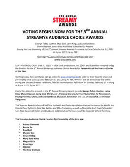 Voting Begins Now for the 3 Annual Streamys Audience