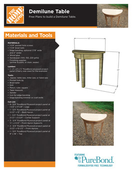 Demilune Table Materials and Tools